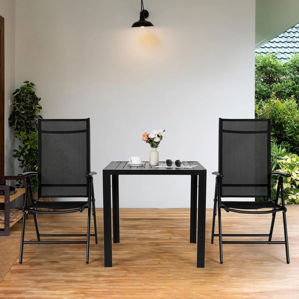 Sedie da giardino con schienale alto, regolabili, in alluminio, con schienale regolabile in 7 posizioni, resistente alle intemperie, antiruggine, fino a 120 kg, set da 2 pezzi, colore nero