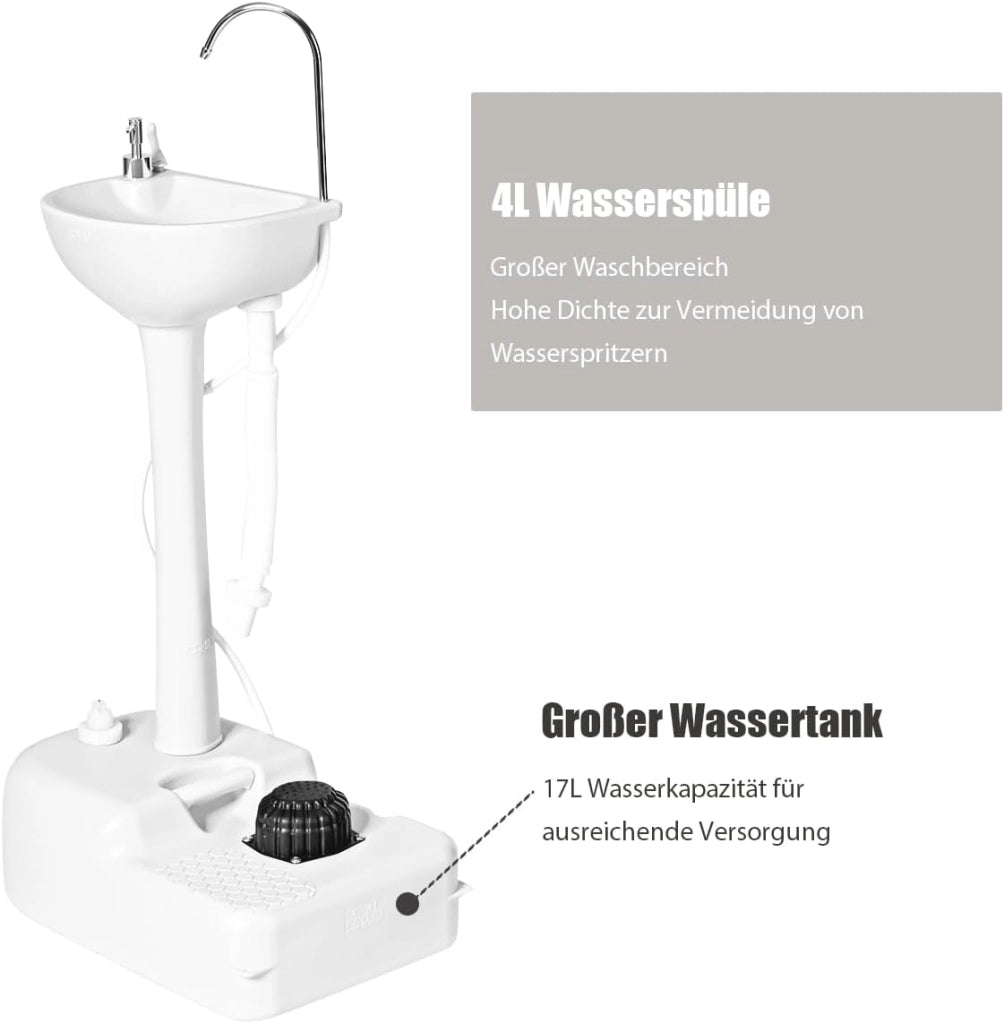 Lavello Campeggio Car 50 X 34 X 102 CM Lavabo Campeggio Pompa a Piede in HDPE Sicuro e Durevole, con Serbatoio Acqua da 17 L Dispenser di Sapone 2,5-3 L Porta Asciugamani Campeggio Viaggi