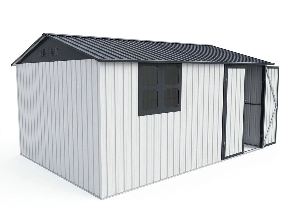 Casetta da Giardino in Metallo con Finestra e Tavolo ¨C MINIMAL ¨C Bianco/Nero 362x285.5 cm