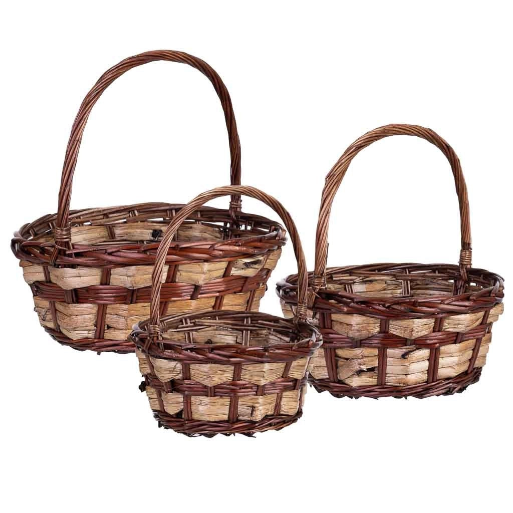 Set 3 cesti in vimini marrone 34x34x15h/37hh - 28x28x14h/32hh - 23x23x12h/28hh