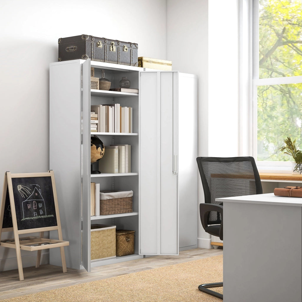 Armadio da Ufficio in Acciaio con 4 Ripiani Regolabili 80x40x180 cm Bianco