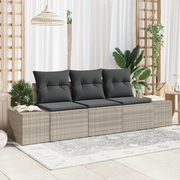 Set di Divano da Giardino in 3 Pezzi con Cuscini Grigio Chiaro Polyrattan