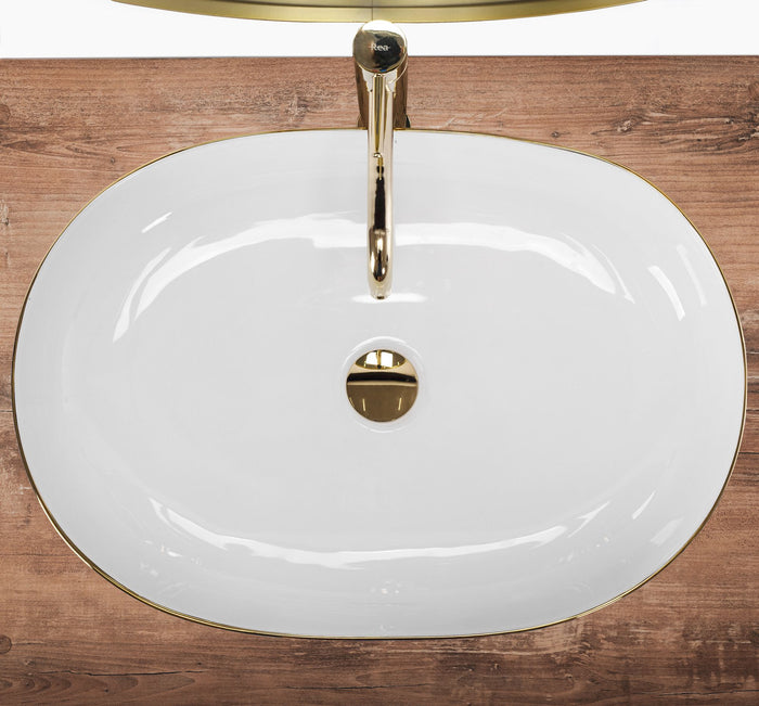 Lavabo Da Appoggio In Ceramica Rea Cleo White Gold Edge