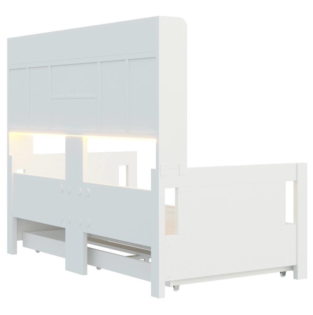 Divano letto estraibile 90x190 cm con 2 cassetti; prese e LED; bianco
