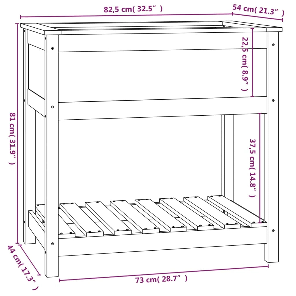 Fioriera rialzata per piante fiori patio giardino con ripiano 82,5 x 54 x 81 cm legno massello di pino grigio 02_0038406