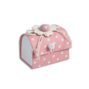 Trade Shop - 12 Scatolina Baule In Tessuto Porta Confetti Bomboniera Nascita Battesimo Rosa -
