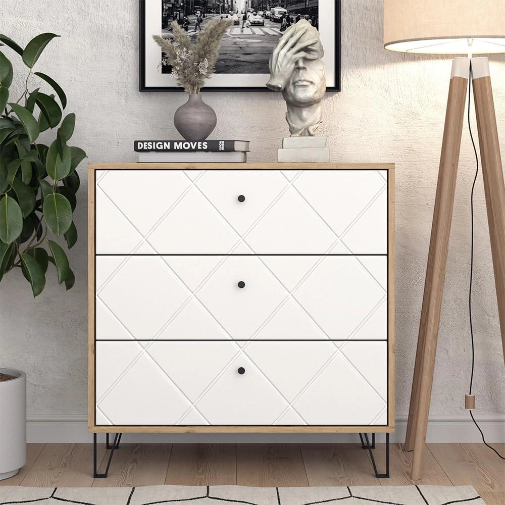 Cassettiera per camera da letto Nizza, Rovere artigianale, 80.2 x 82.6 cm con 3 cassetti, da utilizzare come superficie d'appoggio accanto al letto