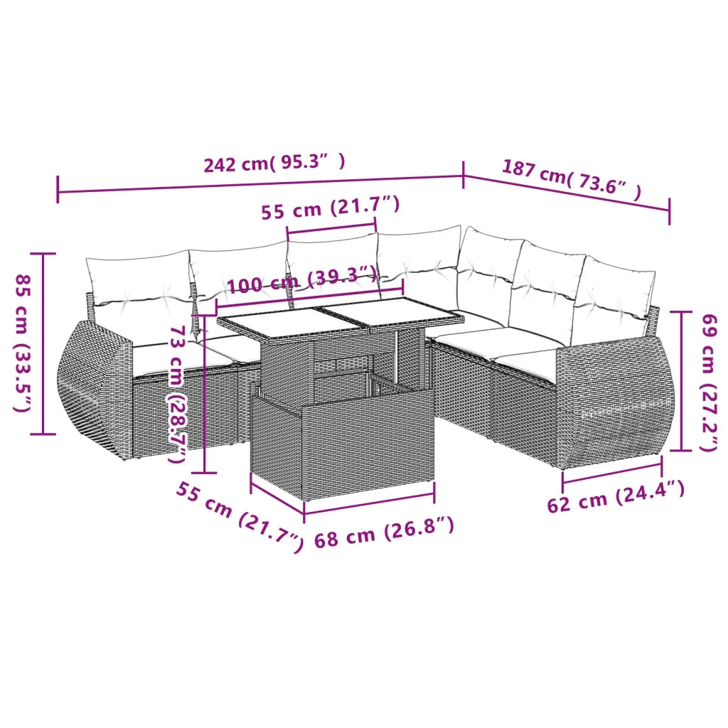 Set Divani da Giardino 7 pz con Cuscini Grigio in Polyrattan 3268560