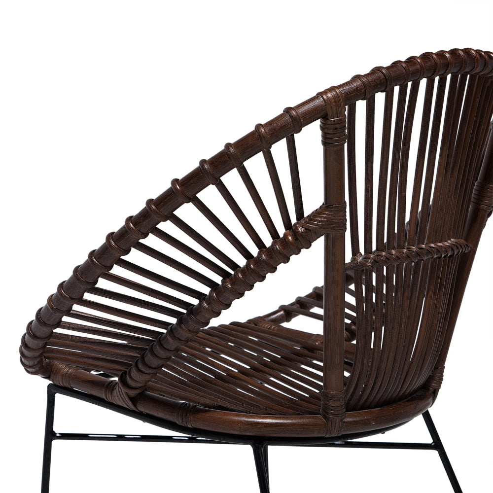 Poltrona in rattan Vimini marrone Gambe in metallo Nero Papasan Soggiorno Sala da pranzo