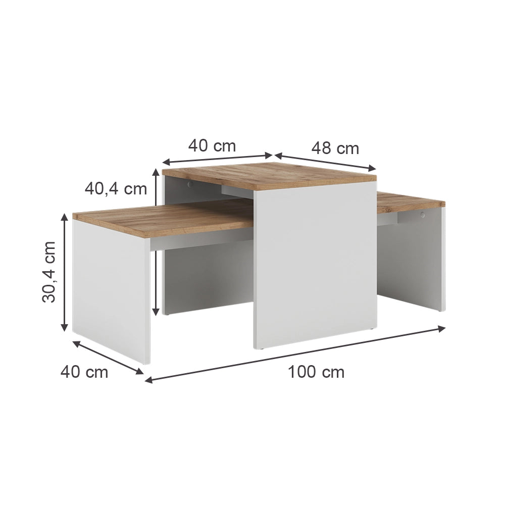 Vicco Set di tavolini Rovere bianco/dorato 100 x 48 cm , 2 parti