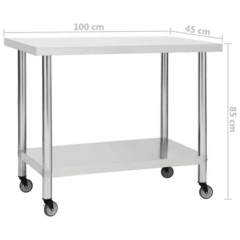 Kitchen Work Table With Wheels, 100x45x85 Cm, Stainless Steel