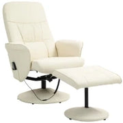 Poltrona massaggiante con poggiapiedi, Sedia ergonomica con 10 punti vibrazione, Ecopelle, 76 x 81 x 105 cm, Bianco crema