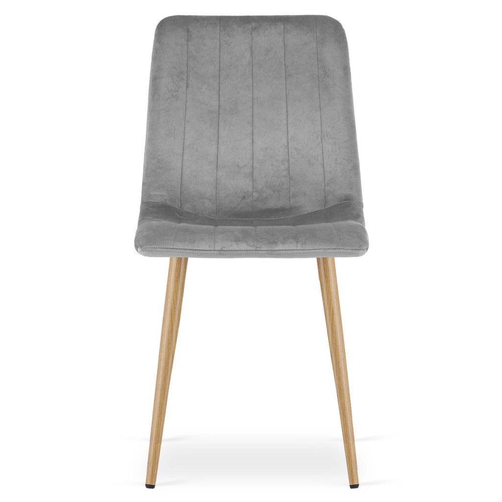 Set di 2 sedie Lava in velluto grigio chiaro e gambe effetto legno