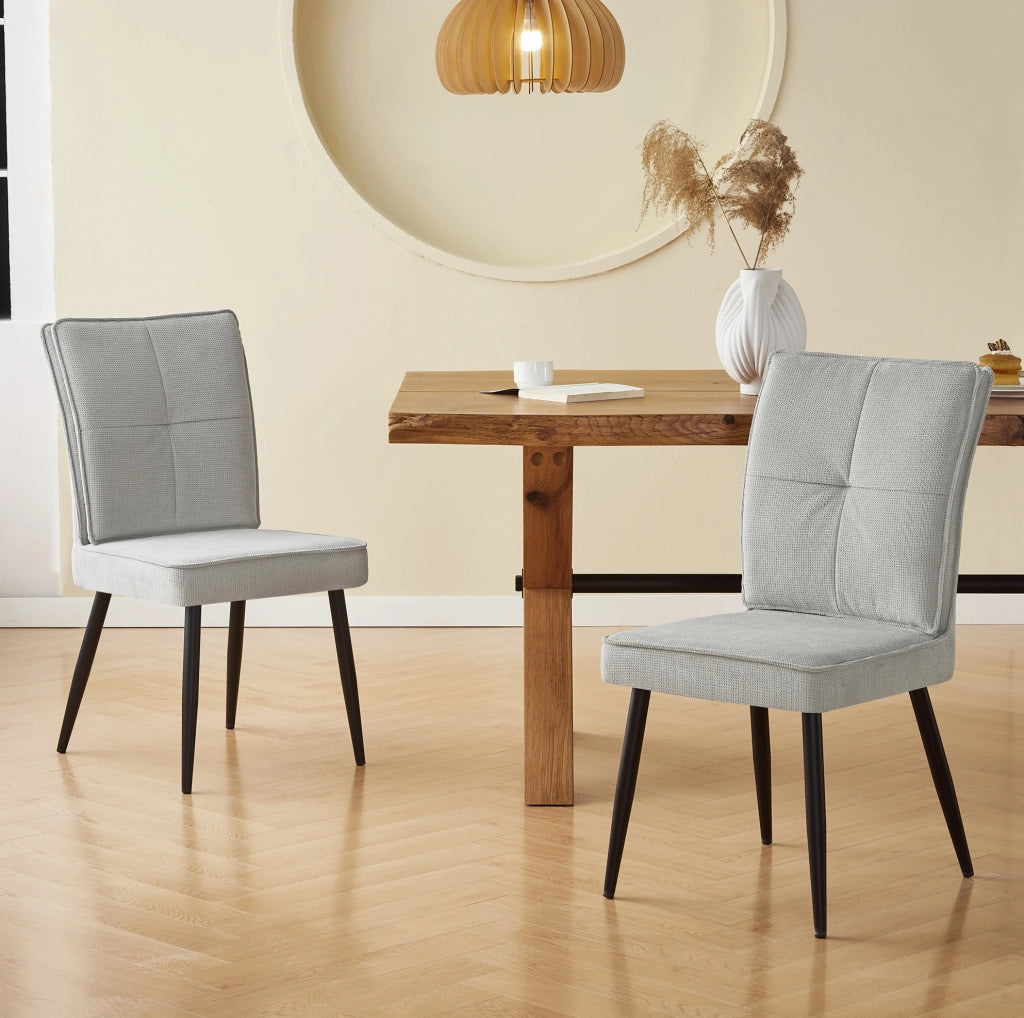 Set di 2 sedie da pranzo con rivestimento in ciniglia a motivo pied de poule e gambe in metallo nero grigio chiaro