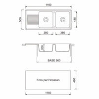 Lavello 116x50 cm 2 vasche gocciolatoio bianco Samet