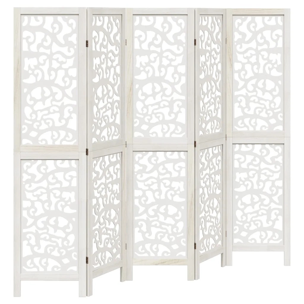 Divisorio Ambienti 5Pannelli Bianco Legno Massello di Paulownia 358741