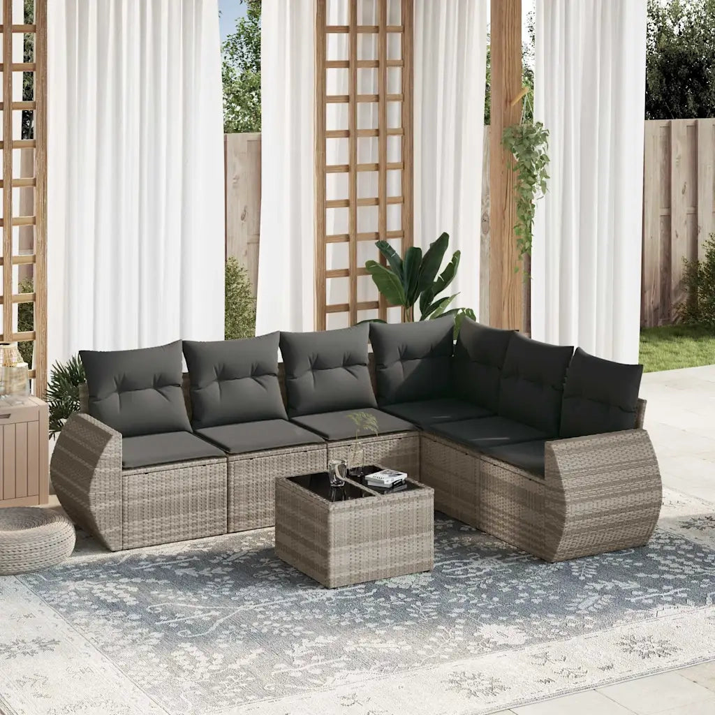 vidaXL Set Divani da Giardino 7pz con Cuscini Grigio Chiaro Polyrattan