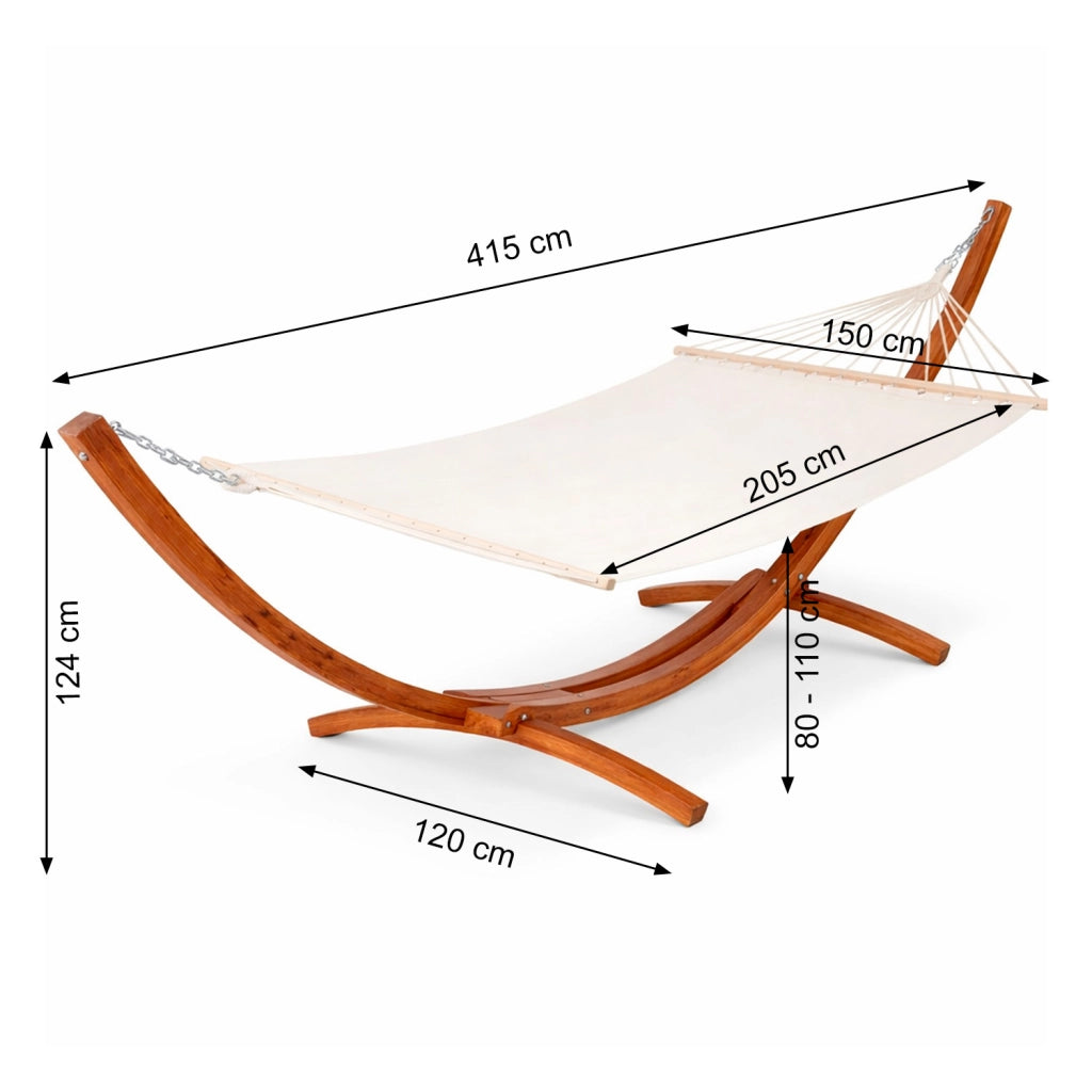 Amaca XXL In Legno Per 2 Persone Ideale Per Giardino Patio Piscina Terrazzo Struttura Resistente Portata 200 Kg Design Elegante 415 x 120 x 124 Cm Beige