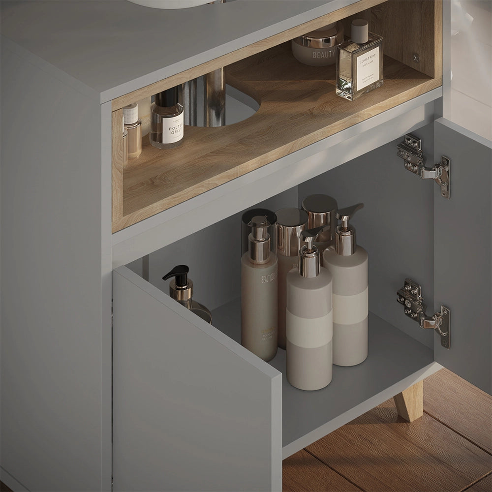 Vicco Mobile sottolavabo per bagno Greige/Rovere 60 x 61 cm con 2 porte