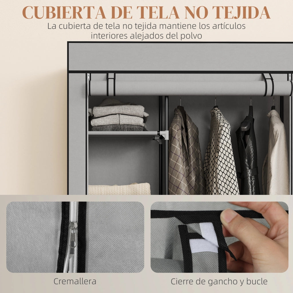 Armadio portatile con ruote e ripiani ¨C Zephmum ¨C Grigio 103x43x162,5 cm