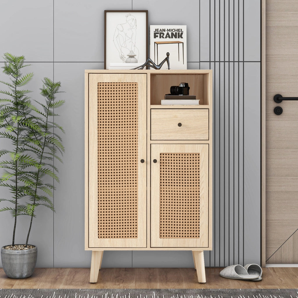 Credenza 60x40x101 cm con 2 ante e 1 cassetto in pannello truciolare rovere