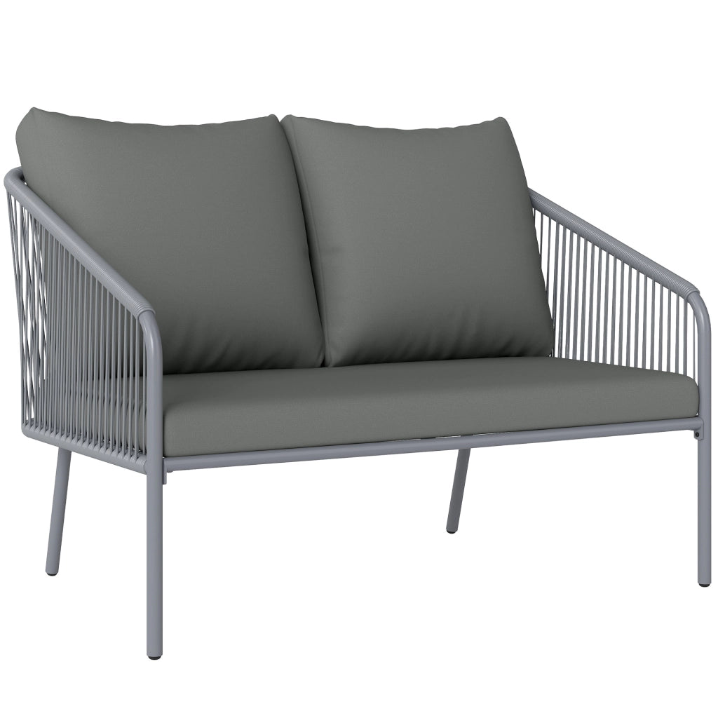 Divano 2 Posti in Rattan e Acciaio con Cuscini ¨C Zephmum ¨C Grigio 112x72x76 cm