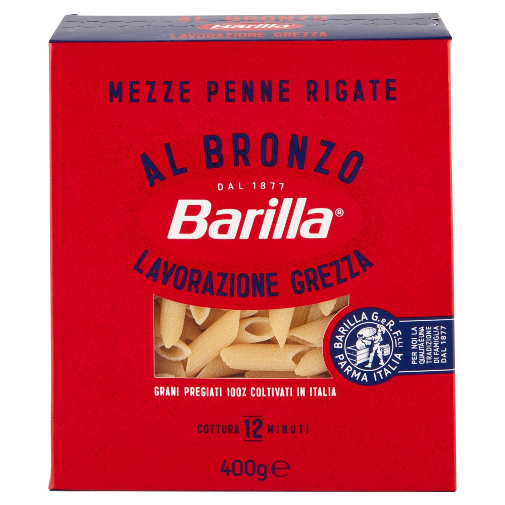 Barilla mezze penne rigate pasta trafilata al bronzo confezione da 400 grammi