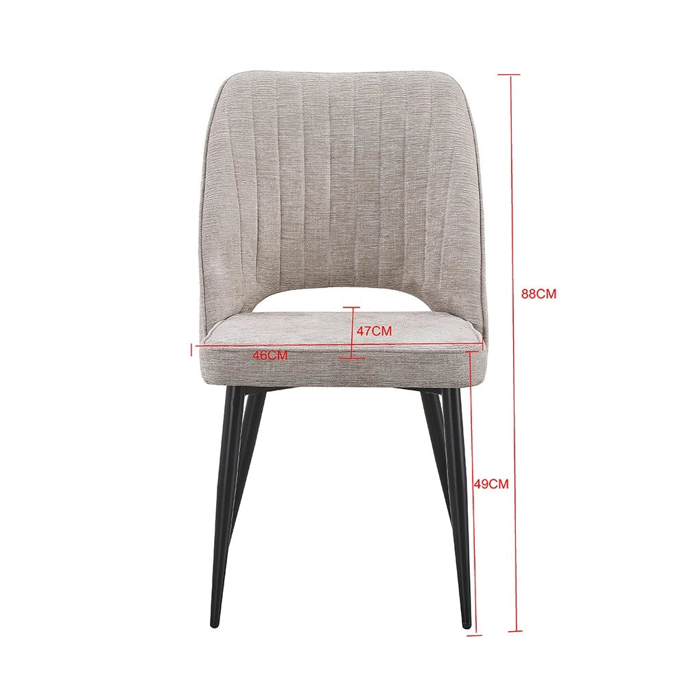 Set 4 Sedia Naila grigio con Schienale Trapuntato a Righe Verticali e Gambe in Metallo Nero