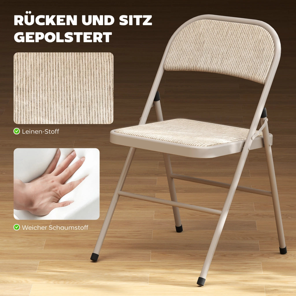 Set di 2 Sedie Pieghevoli ¨C zephmum ¨C Gambe in Metallo, Rivestimento in Tessuto Beige, Design Moderno