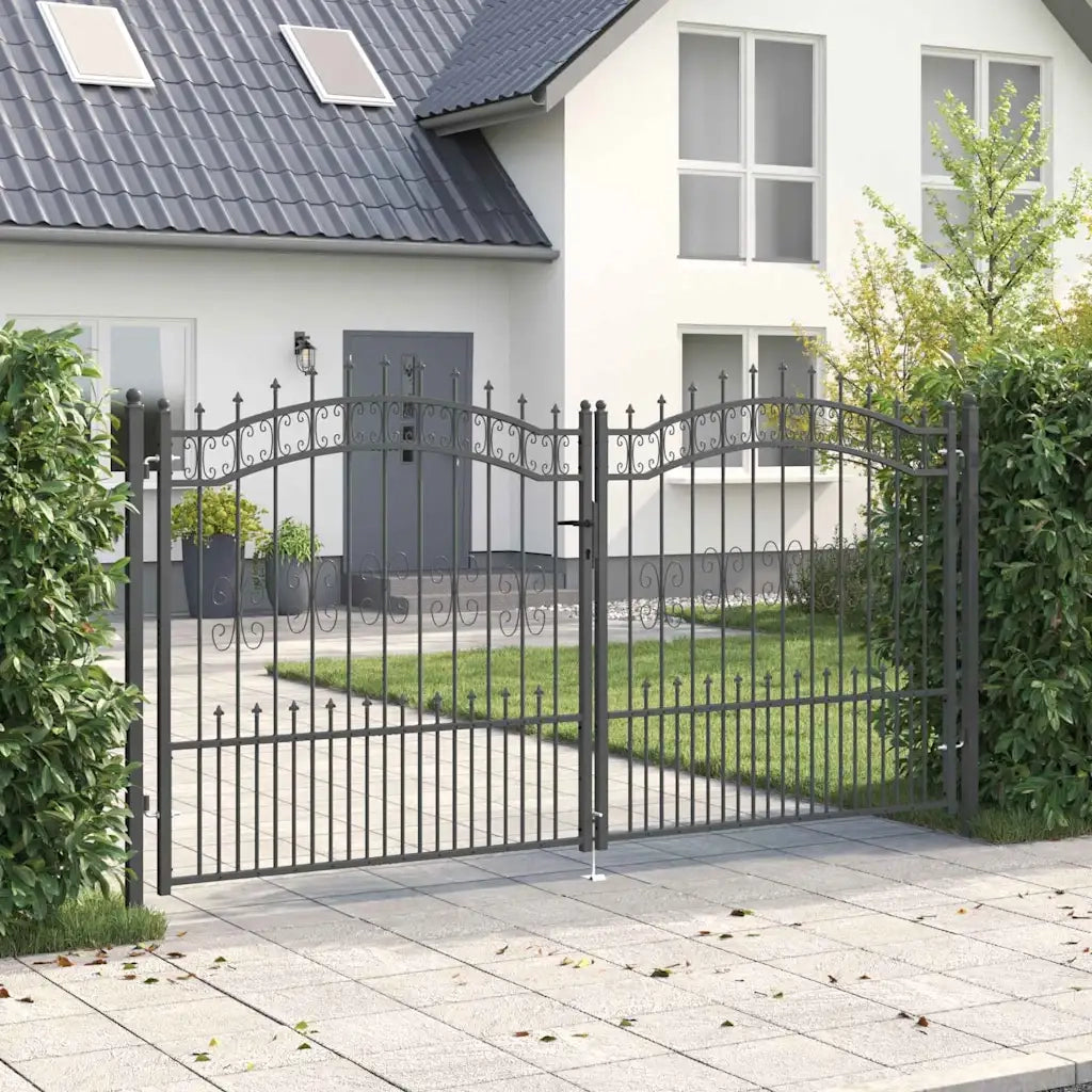 Cancello con Punta a Lancia KAMPEN 305 x 150 cm Acciaio Grigio 42009045