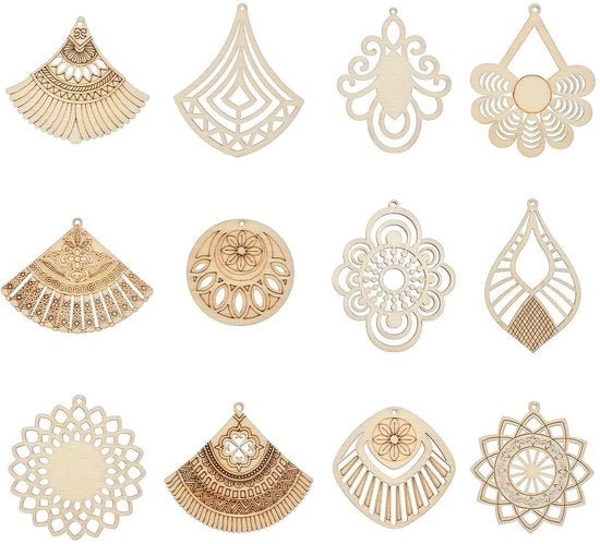 24 pezzi di decorazioni per gioielli in legno boho tema per fai da te