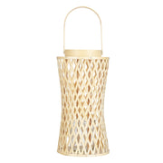 Lanterna a candela in legno di bambù naturale da 38 cm con portacandele in vetro in stile Boho per interni