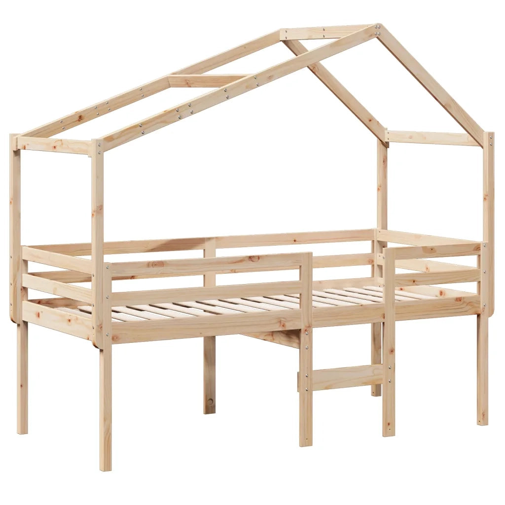 Letto a Soppalco con Tetto 80x200 cm in Legno di Pino