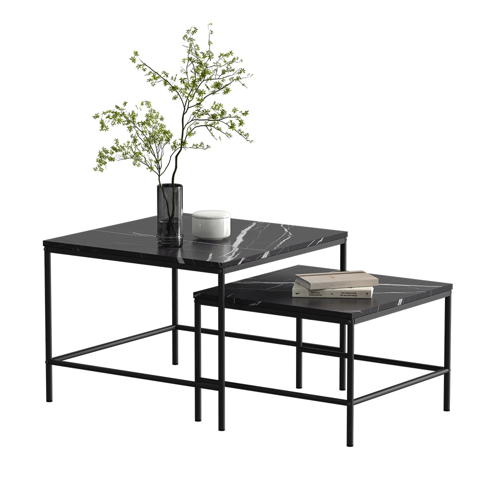 Vicco Tavolino da divano Marmo nero 60 x 60 cm 2 parti