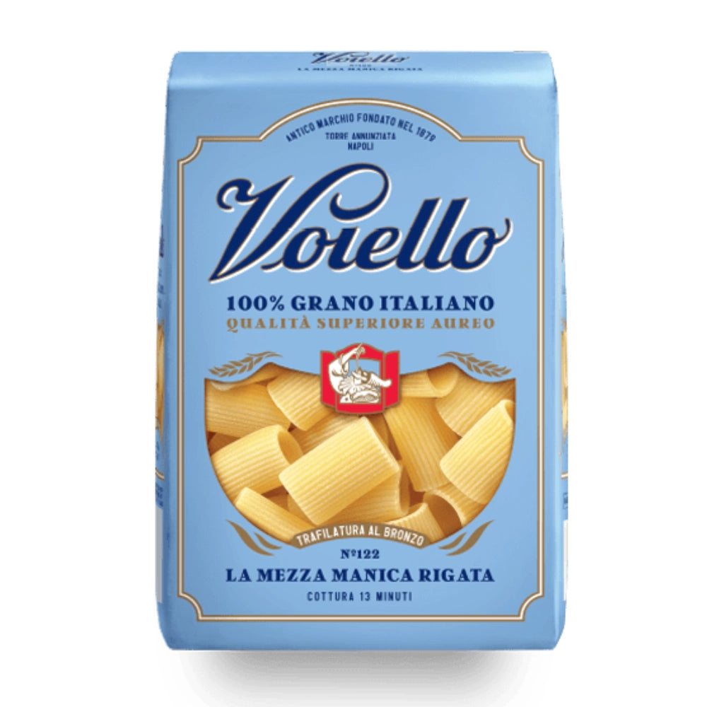 Voiello la mezza manica rigata n. 122 pasta trafilata al bronzo da 500 grammi