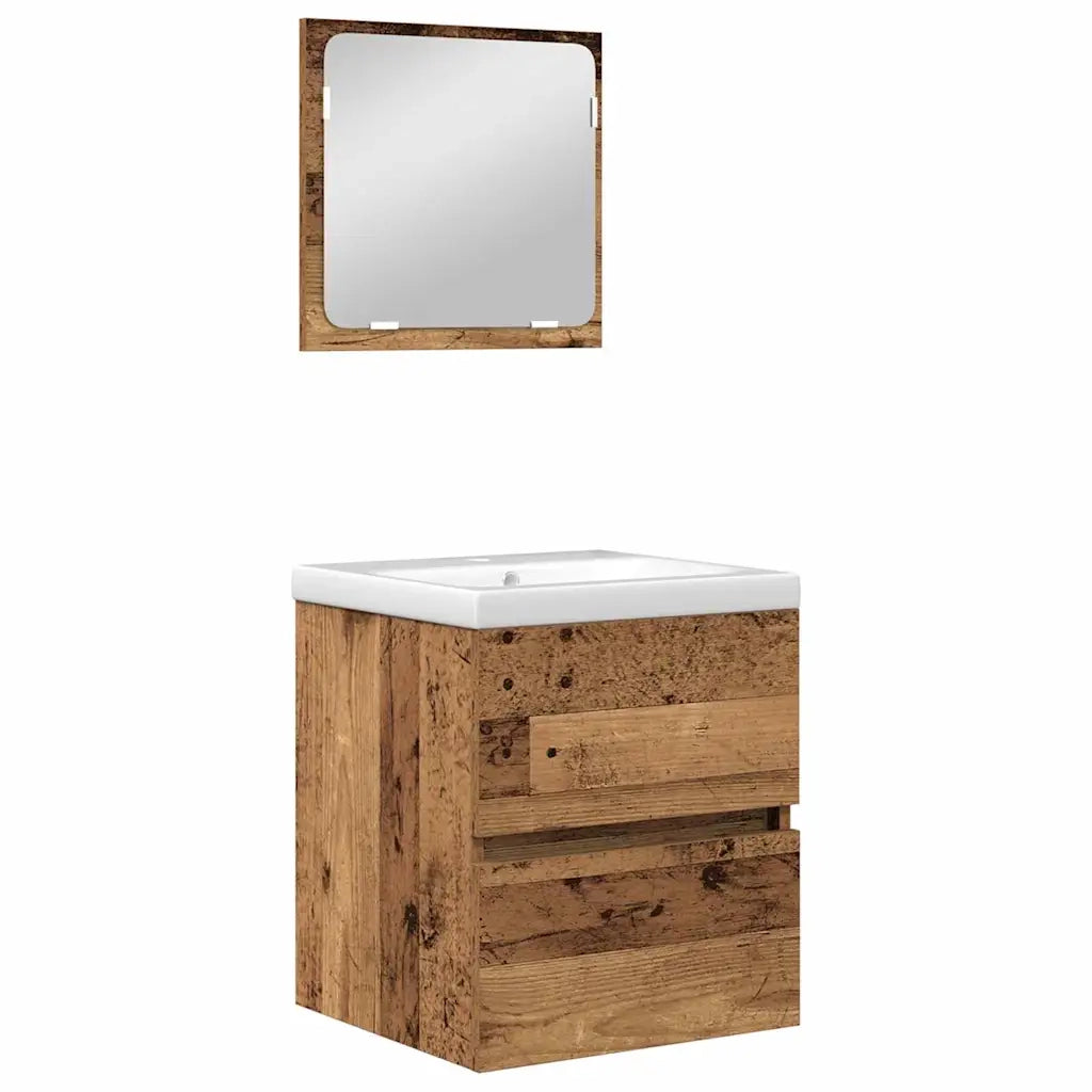 Set di mobili per il bagno 2 pcs Legno Antico e Bianco 3393510