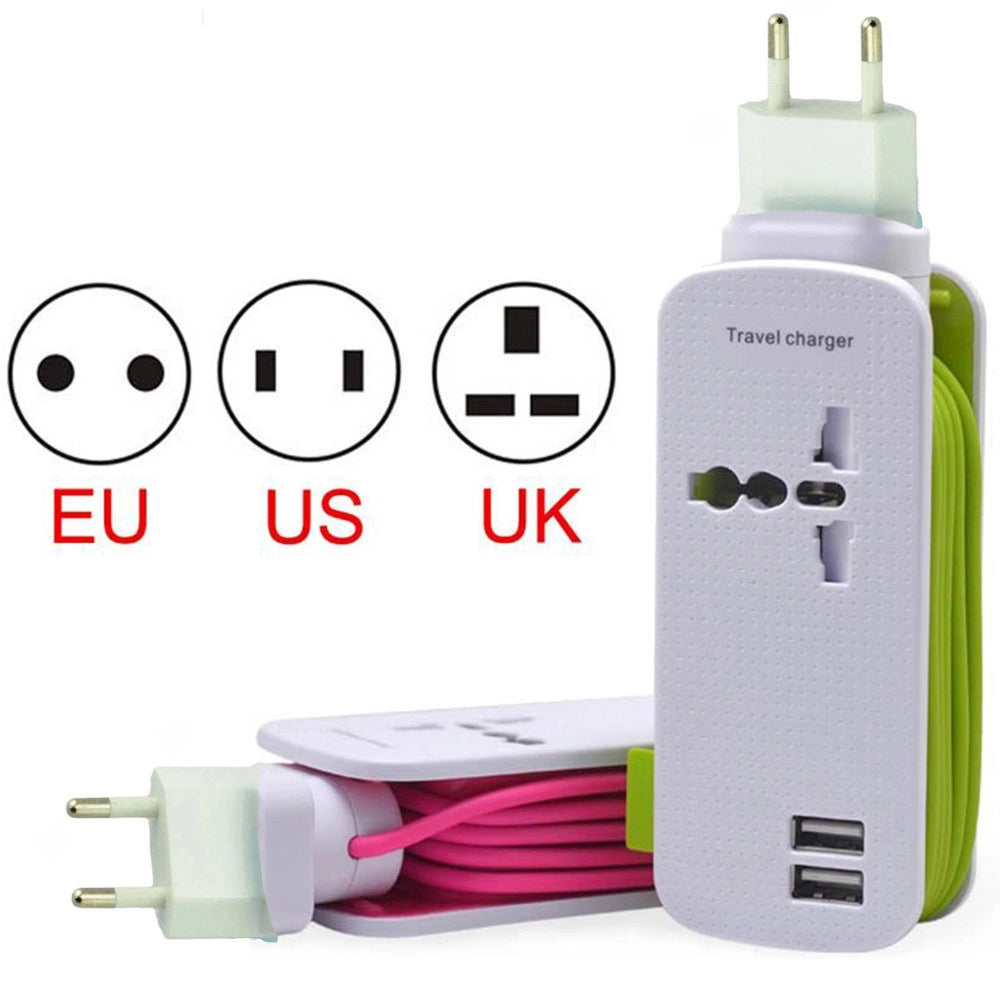 Trade Shop - Caricatore Prolunga Corrente Spina Universale Usb 2 Porte 240v Smartphone Tablet -