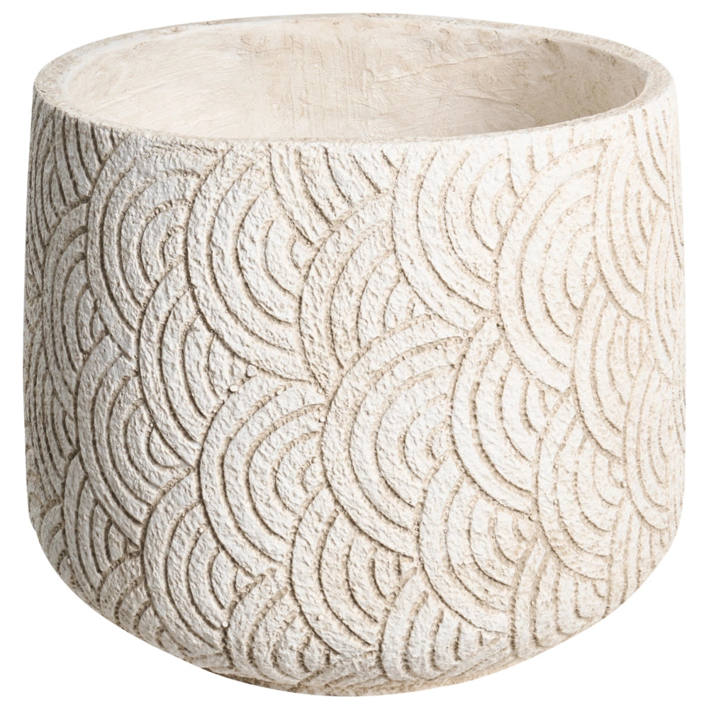 Vaso da fiori beige chiaro in fibra di argilla verniciata per interni ed esterni, rotondo, 31 x 31 x 29 cm alto design moderno soggiorno giardino