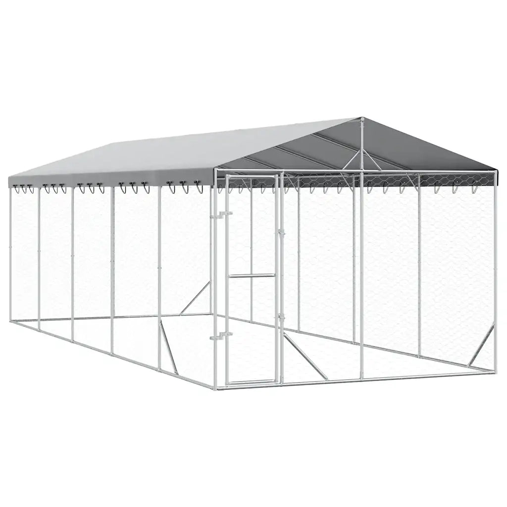 Cuccia Cani da Esterno Tetto Argento 3x7,5x2,5m Acciaio Zincato 3190489