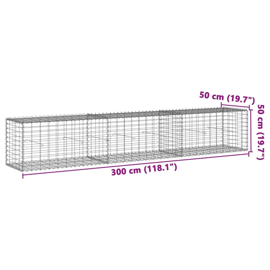 Gabbione recinto a gabbia muro di contenimento con coperchio 300 x 50 x 50 cm ferro zincato argento 02_0040156