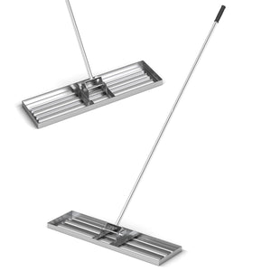 Rastrello livellatore per prato cortile, Livellatore giardino con impugnatura ergonomica e piastra 91x25cm Argento-Attrezzi da giardino