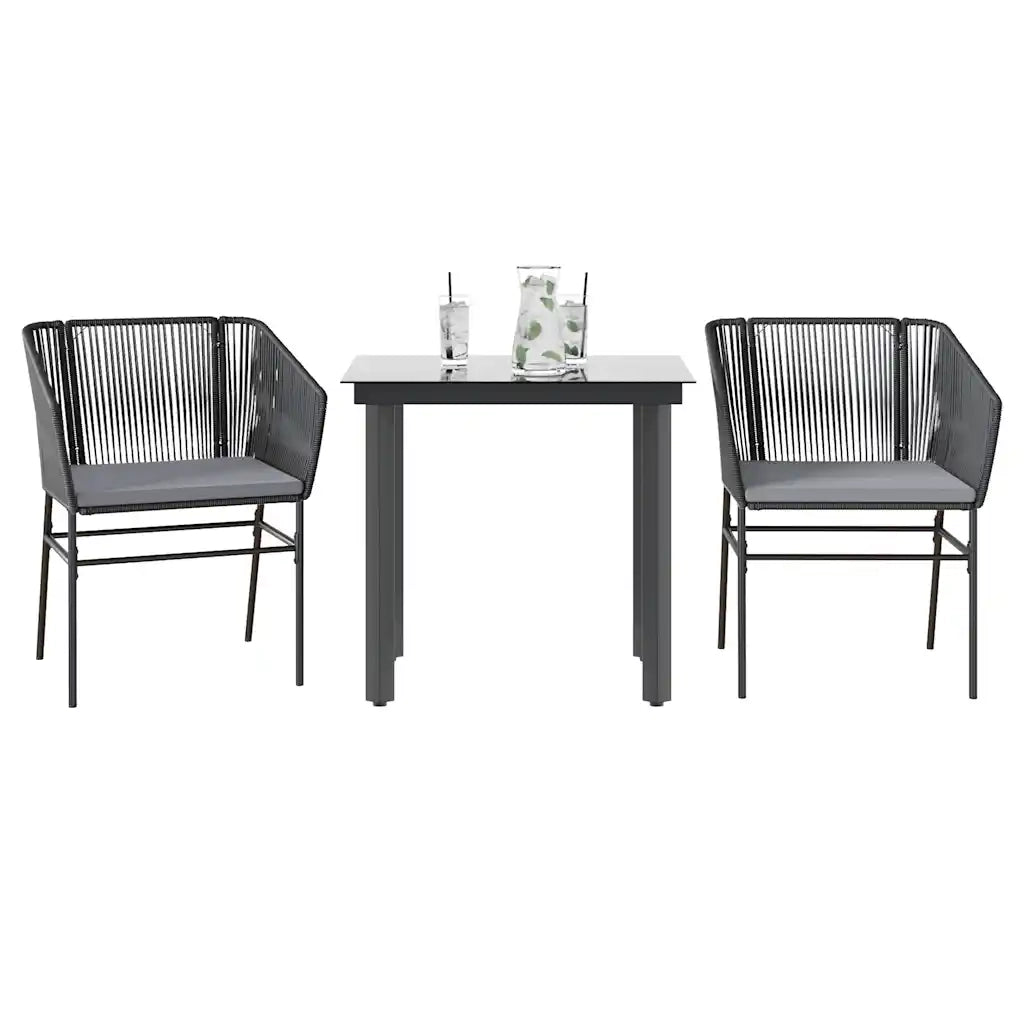 Set da Pranzo da Giardino 3 pz con Cuscini Polyrattan Vetro