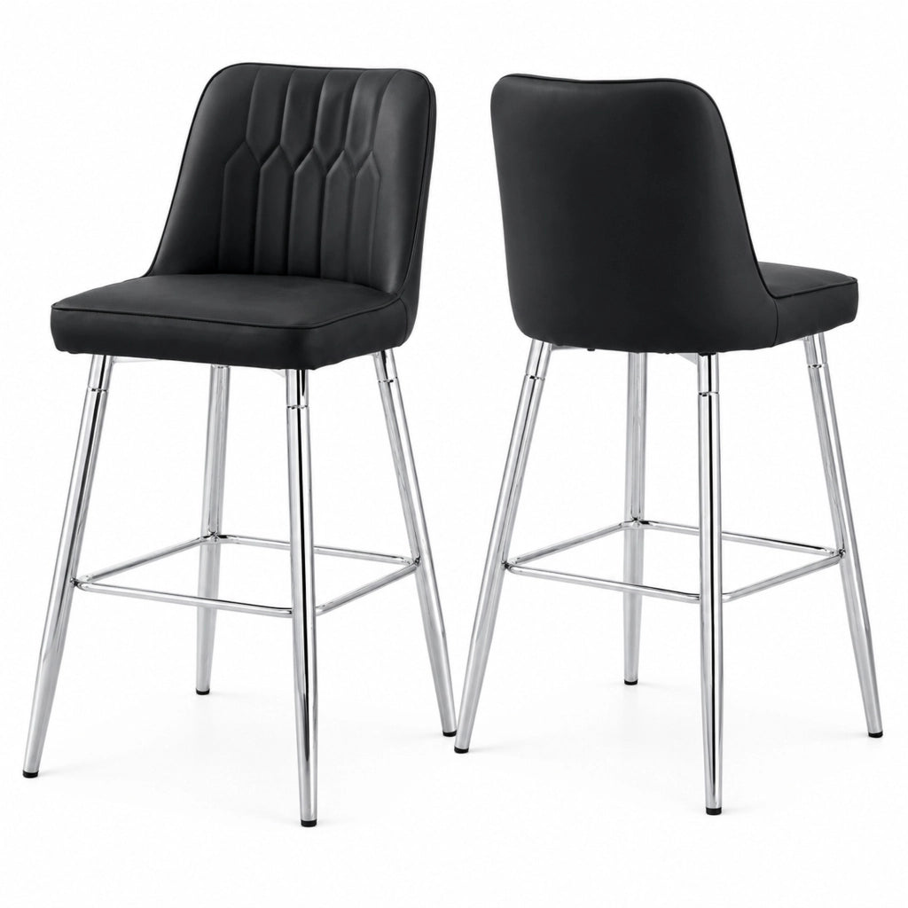 Set di 2 sgabelli da bar neri e argento in PU, H 100 cm