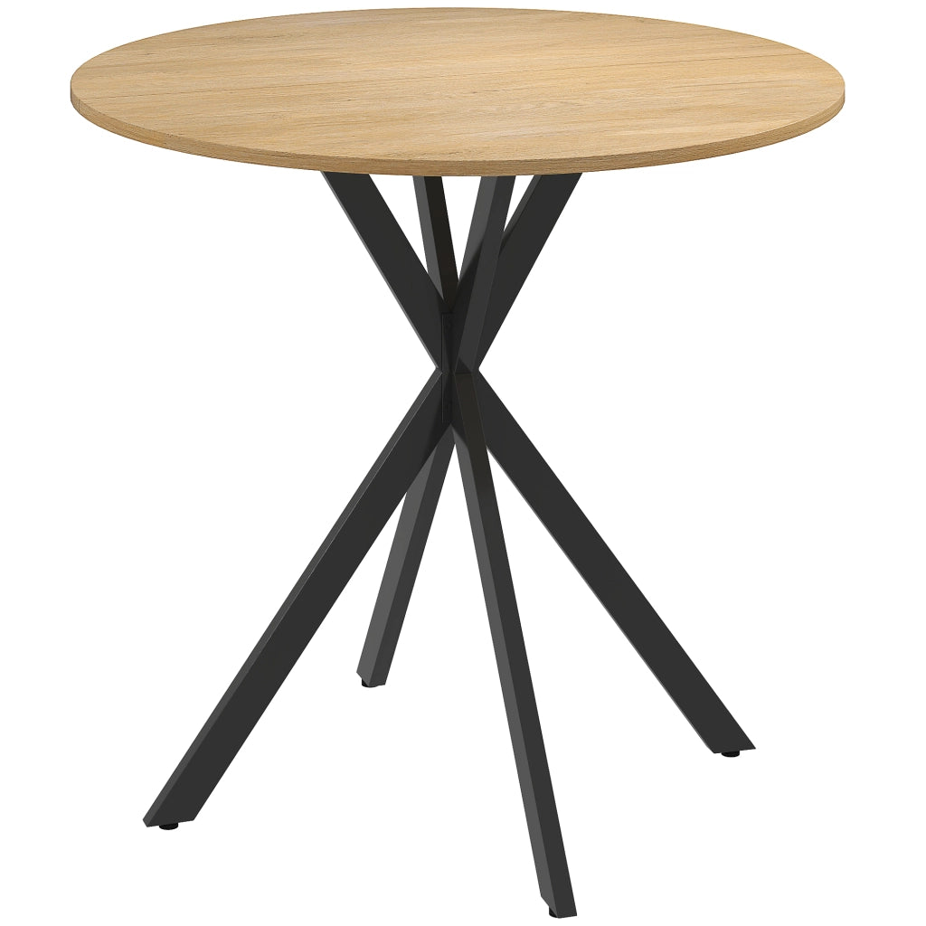 Tavolo da Pranzo Rotondo Stile Industriale Ø80x75 cm con Gambe a Croce in Acciaio Colore Quercia