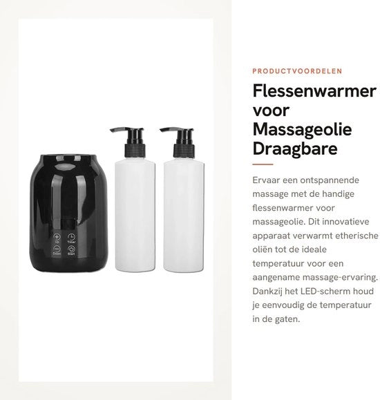 Flessenwarmer Portatile - Sistema di Riscaldamento Olio Essenziale - Schermo a LED - Regolazione Temperatura fino a 65 °C - Incluso 2 Flaconi di Olio - ABS - Riscaldatore di Olio