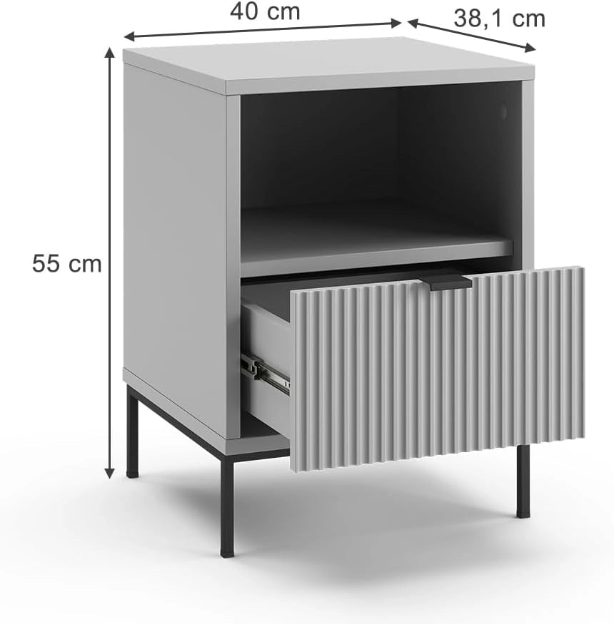 Comodino Eliza, Grigio, Set di 2, utilizzabile come superficie d'appoggio accanto al letto o al divano