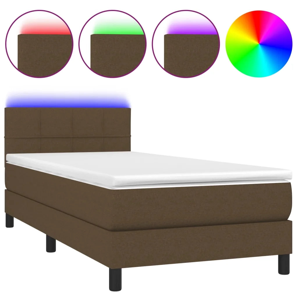 Letto a Molle Materasso e LED-Struttura Letto con Materasso Marrone Scuro 100x200 cm Tessuto 668414