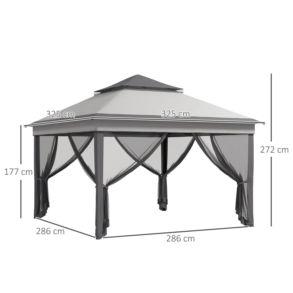 Gazebo da Giardino 326x326x272 cm Altezza Regolabile e Zanzariere Grigio Chiaro e Scuro