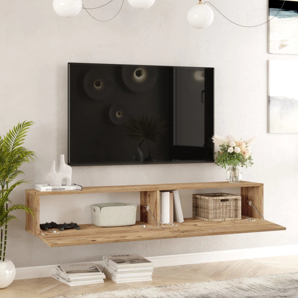 Mobile Porta TV Lapinlahti con 2 Ante a Ribalta Consolle da Parete 180 cm - Rovere Rustico [en.casa]