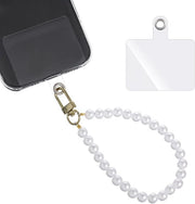 Cinturino per telefono corto 12 cm bianco con perle - maniglia per telefono cellulare. 

Cinturino universale per telefono da appendere - cordoncino per telefono cellulare con perle.